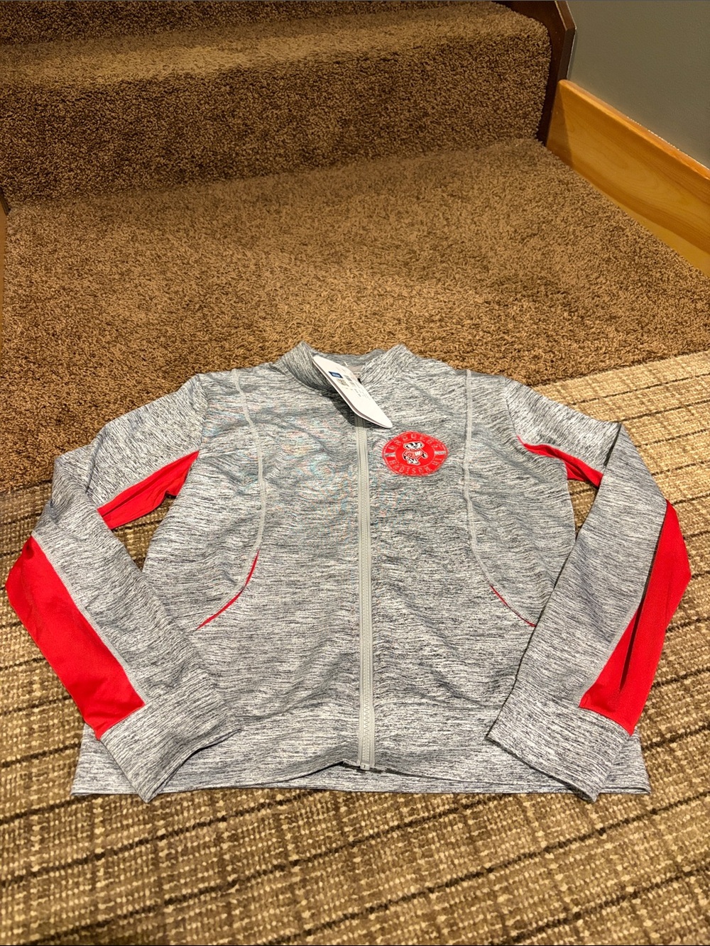 Kids' Heather Gray Zip Jacket with Red Accents
